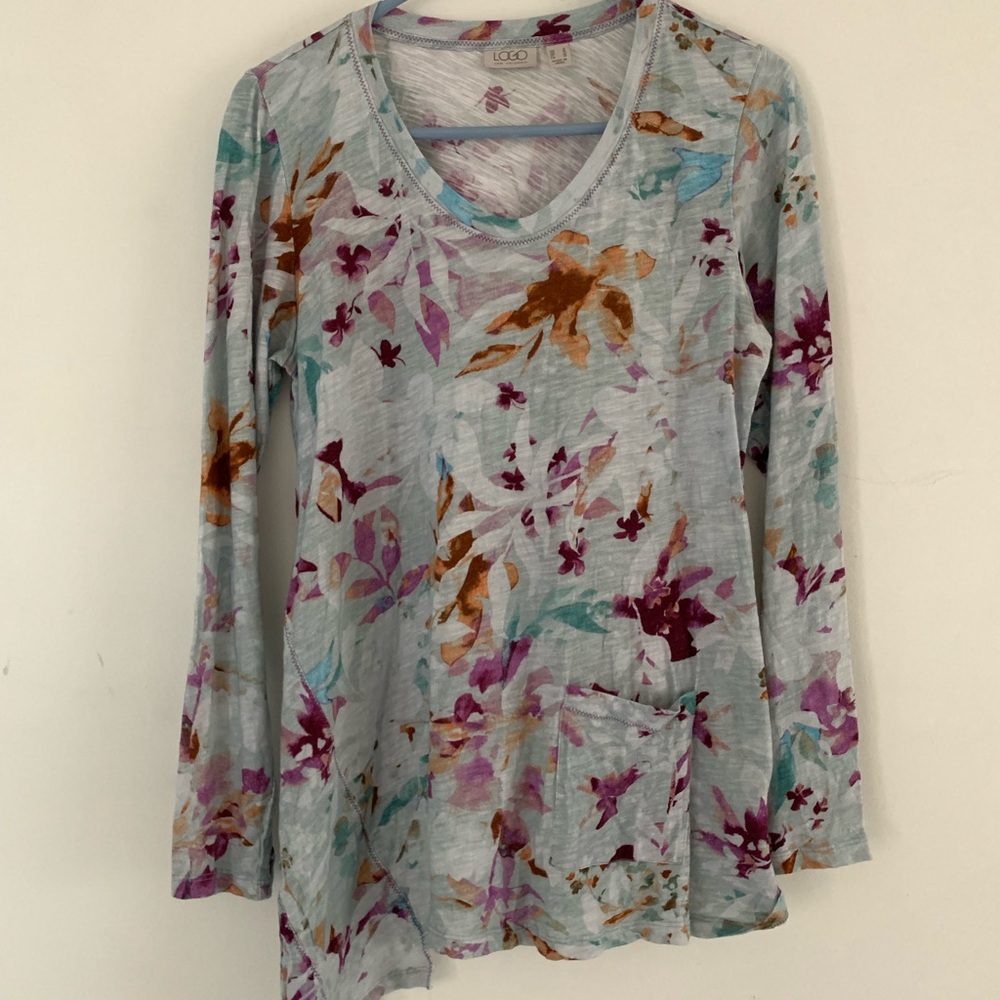 LOGO Lori Goldstein S Asymmetrical Floral Long Sleeve Top Multicolor New No Tag